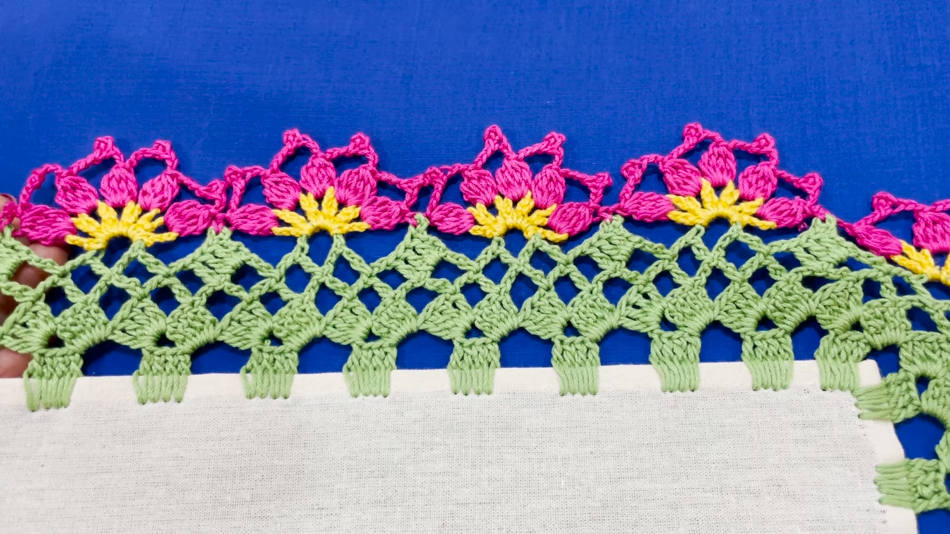 Puntilla de Flores Tejidas Paso a Paso en Colores Vibrantes