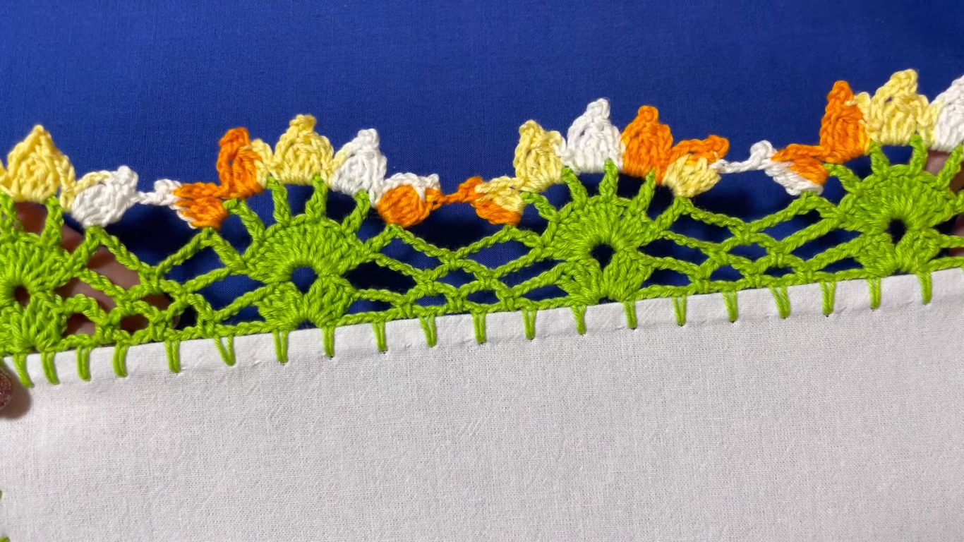 Puntilla de Florecitas Tejida de Vuelta y Vuelta